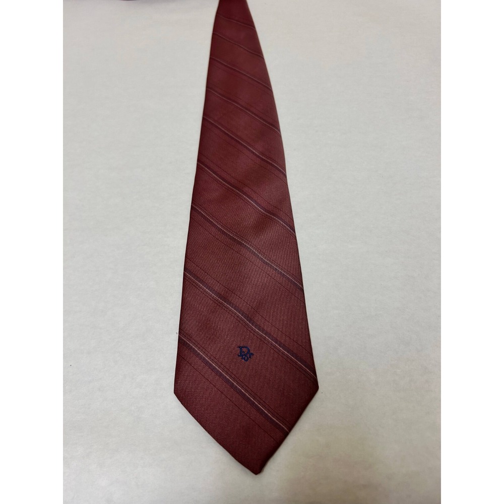Christian Dior Tie Mens One Size Red Stripe Silk Blend Designer Classic Repp